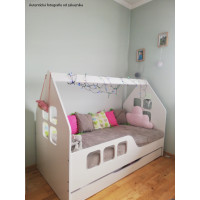 Dětská domečková postel KIDHOUSE se šuplíkem - sonoma - levá - 140x70 cm
