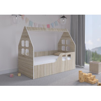Dětská domečková postel KIDHOUSE - sonoma - pravá - 140x70 cm + matrace