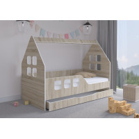 Dětská domečková postel KIDHOUSE se šuplíkem - sonoma - levá - 160x80 cm