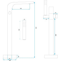 Podlahová vanová baterie REA CLARK se sprchou - zlatá lesklá
