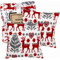 Vánoční deka 150x200 cm + 2 ks povlaků na polštář SCANDI - sobi - šedá/červená/bílá