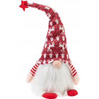 Vánoční skřítek 42 cm - vánoční vzor na čepici - bílo/červený
