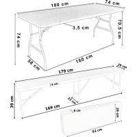 Set cateringového nábytku RATTAN - stůl 180 cm + 2 lavice - hnědý