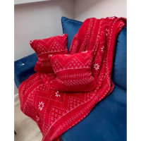 Vánoční deka 160x200 cm + 2 ks povlaků na polštář - norský vzor - červená