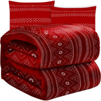 Vánoční deka 160x200 cm + 2 ks povlaků na polštář - norský vzor - červená