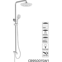 Sprchová tyč s přepínačem, ruční a kulatou dešťovou sprchou - nerez