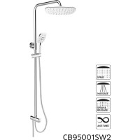 Sprchová tyč s přepínačem, ruční a hranatou dešťovou sprchou
