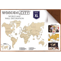 WOODEN CITY Dřevěná mapa světa velikost XL (120x80 cm) hnědá