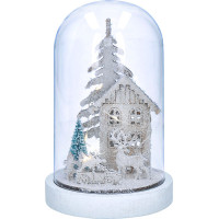 LED vánoční dekorace 18 cm - zasněžená krajina s domkem - 10 LED
