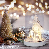 LED vánoční dekorace 18 cm - zasněžená krajina s domkem - 10 LED