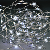 Vánoční řetěz stříbrný 10 m - 100 mini LED - studená bílá