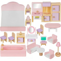 Dřevěná sada nábytku pro panenky - růžová/bílá
