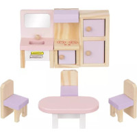Dřevěná sada nábytku pro panenky - růžová/bílá