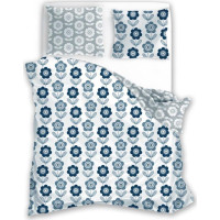 Flanelové povlečení PURE FLANNEL - modré květy/šedé - 160x200 cm