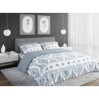 Saténové povlečení PURE SATEEN - modré/ornamenty - 220x200 cm