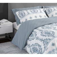 Saténové povlečení PURE SATEEN - modré/ornamenty - 220x200 cm