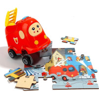 TOP BRIGHT Dřevěné puzzle s hračkou: Hasičské auto 24 dílků