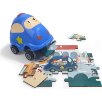TOP BRIGHT Dřevěné puzzle s hračkou: Policejní auto 24 dílků