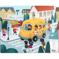 TOP BRIGHT Dřevěné puzzle s hračkou: Školní autobus 24 dílků