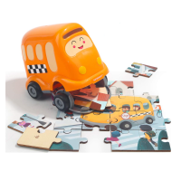 TOP BRIGHT Dřevěné puzzle s hračkou: Školní autobus 24 dílků