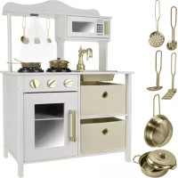 Dřevěná kuchyňka s doplňky - bílá/zlatá
