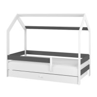 Dětská domečková postel se šuplíkem LITTLE HOUSE - tmavě šedá - 180x80 cm