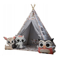 Dětský stan TEEPEE (TÝPÍ) ANIMALS s doplňky - LES - šedý