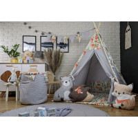 Dětský stan TEEPEE (TÝPÍ) ANIMALS s doplňky - LESNÍ ZVÍŘÁTKA - šedý/béžový