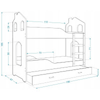 Dětská domečková patrová postel Dominik se šuplíkem BÍLÁ - 190x80 cm
