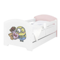 Dětská postel OSKAR - 140x70 cm - Mimoni - Růžové srdce