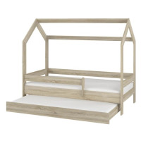 Dětská domečková postel s přistýlkou LITTLE HOUSE - dub sonoma - 160x80 cm