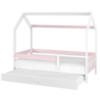 Dětská domečková postel s přistýlkou LITTLE HOUSE - růžová - 160x80 cm