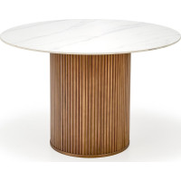 Kulatý jídelní stůl BRUNO - 120x76 cm - bílý mramor/ořech