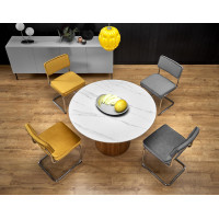 Kulatý jídelní stůl BRUNO - 120x76 cm - bílý mramor/ořech