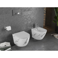 Závěsné WC MEXEN LENA RIMLESS - bílé/šedé imitace kamene + Duroplast sedátko, 30224092