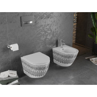 Závěsné WC MEXEN LENA RIMLESS - bílé/černé vzorované imitace kamene + Duroplast sedátko, 30224095