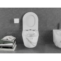 Závěsné WC MEXEN LENA RIMLESS - bílé/černé/šedé imitace kamene + Duroplast sedátko, 30224094