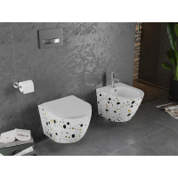 Závěsné WC MEXEN LENA RIMLESS - bílé/vzor terrazo + Duroplast sedátko, 30224096