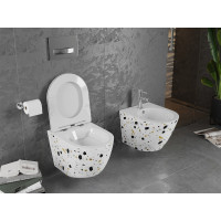 Závěsné WC MEXEN LENA RIMLESS - bílé/vzor terrazo + Duroplast sedátko, 30224096