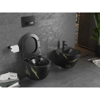 Závěsné WC MEXEN LENA RIMLESS - černé/žluté imitace kamene + Duroplast sedátko, 30224098