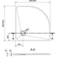 Čtvrtkruhová sprchová SMC vanička MEXEN BERT 80x80 cm - černá, 4KR708080