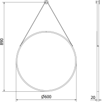 Kulaté zrcadlo na pásku MEXEN STRING 60 cm - černé, 9854-060-060-000-70