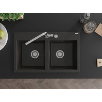 Kuchyňský granitový dřez MEXEN HEKTOR - 80x49 cm - metalický černý/zlatý, 6521802000-75