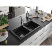 Kuchyňský granitový dřez MEXEN HEKTOR - 80x49 cm - metalický černý/stříbrný, 6521802000-73