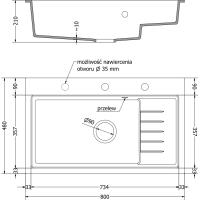 Kuchyňský granitový dřez MEXEN OMAR - 80 x 48 cm - černý kropenatý, 6520801005-76