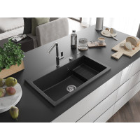 Kuchyňský granitový dřez MEXEN OMAR - 80 x 48 cm - metalický černý/stříbrný, 6520801005-73