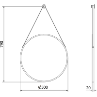 Kulaté zrcadlo na pásku MEXEN STRING 50 cm - černé, 9854-050-050-000-70