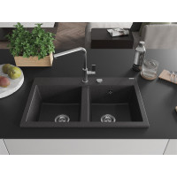 Kuchyňský granitový dřez MEXEN HEKTOR - 80x49 cm - černý kropenatý, 6521802000-76