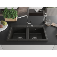Kuchyňský granitový dřez MEXEN HEKTOR - 80x49 cm - metalický černý/zlatý, 6521802000-75