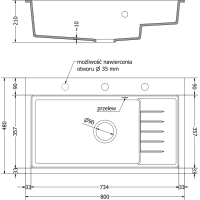 Kuchyňský granitový dřez MEXEN OMAR - 80 x 48 cm - černý, 6520801005-77